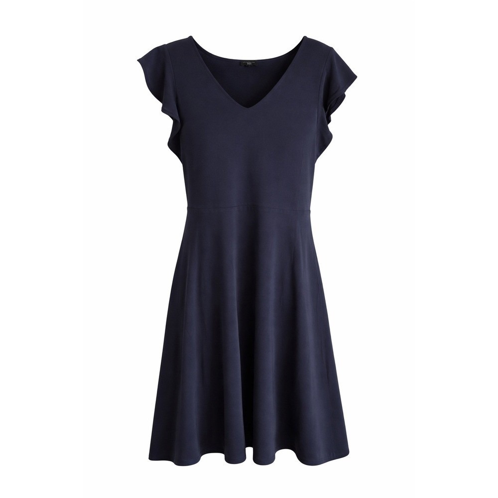 NWT Ann Taylor Navy Fit Flare Dress SP Ruffle Sleeve Career Workwear MSRP $100